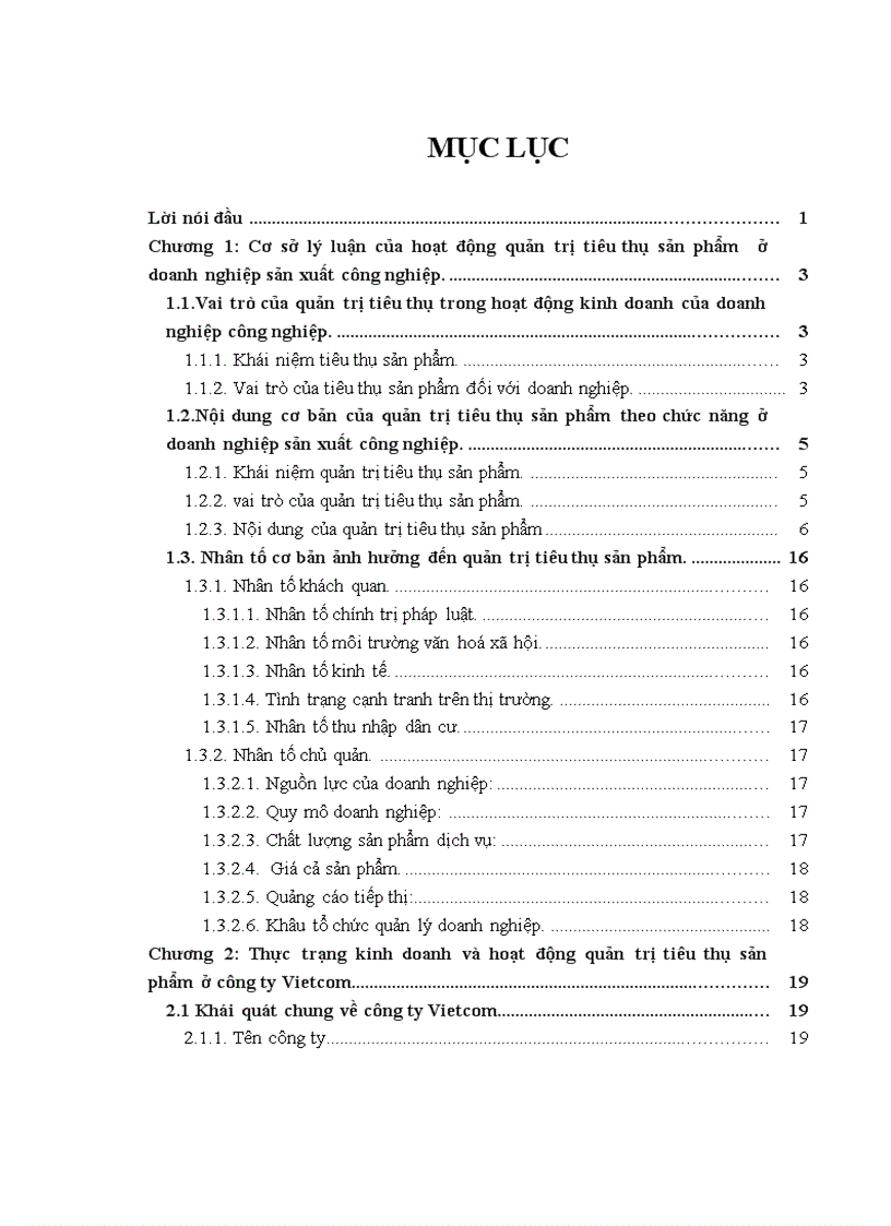 Hoàn thiện hoạt đông quản trị tiêu thụ sản phẩm của công ty Vietcom 1