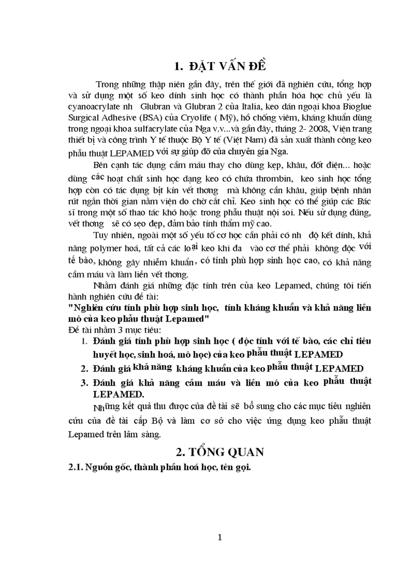 Nghiên cứu tính phù hợp sinh học tính kháng khuẩn và khả năng liền mô của keo phẫu thuật Lepamed 1