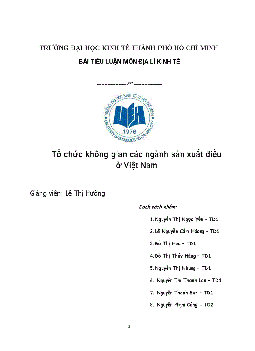 Tổ chức không gian các ngành sản xuất điều ở Việt Nam