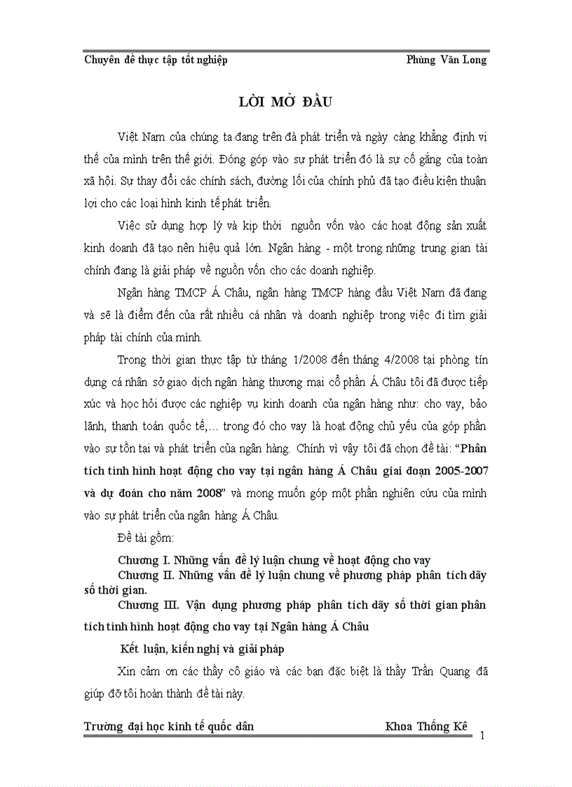 Phân tích tình hình hoạt động cho vay tại ngân hàng Á Châu giai đoạn 2005 2007 và dự đoán cho năm 2008