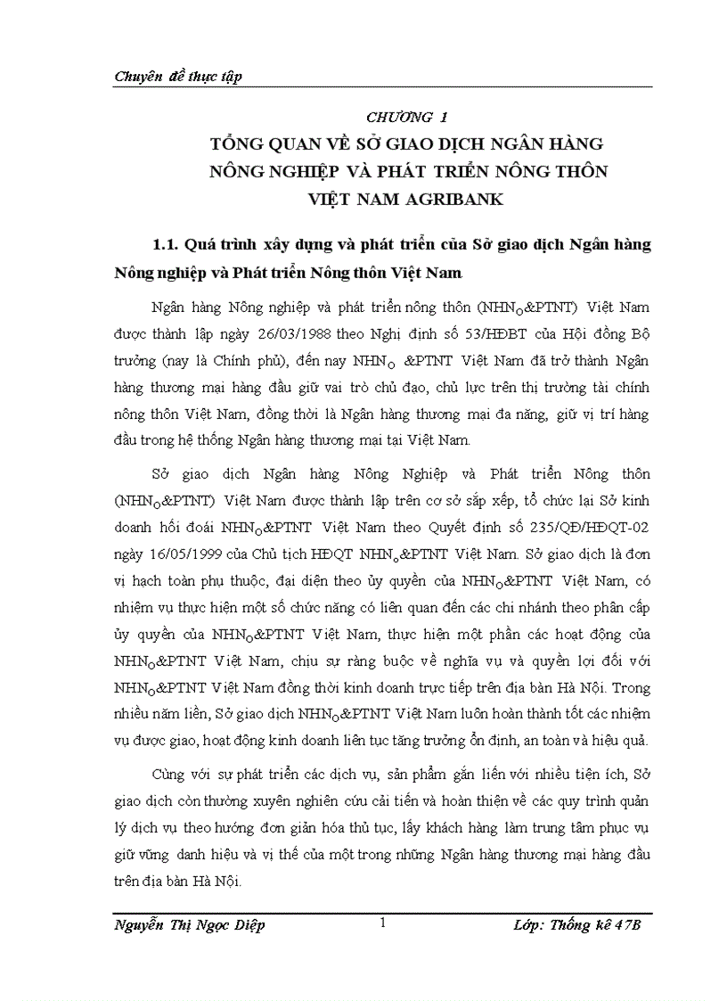 Vận dụng một số phương pháp thống kê phân tích hoạt động tín dụng tại sở giao dịch ngân hàng nông nghiệp và phát triển nông thôn việt nam agribank
