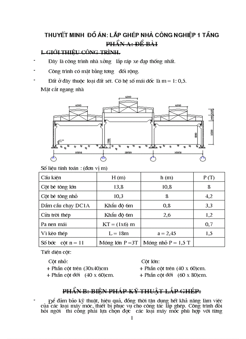 Thuyết minh đồ án lắp ghép nhà công nghiệp 1 tầng