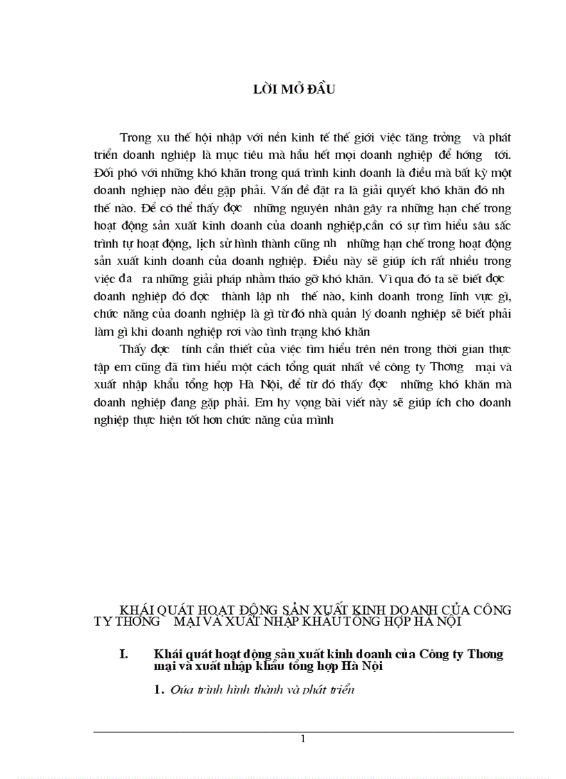 Báo cáo thực tập tổng hợp tại công ty Thương mại và xuất nhập khẩu tổng hợp Hà Nội