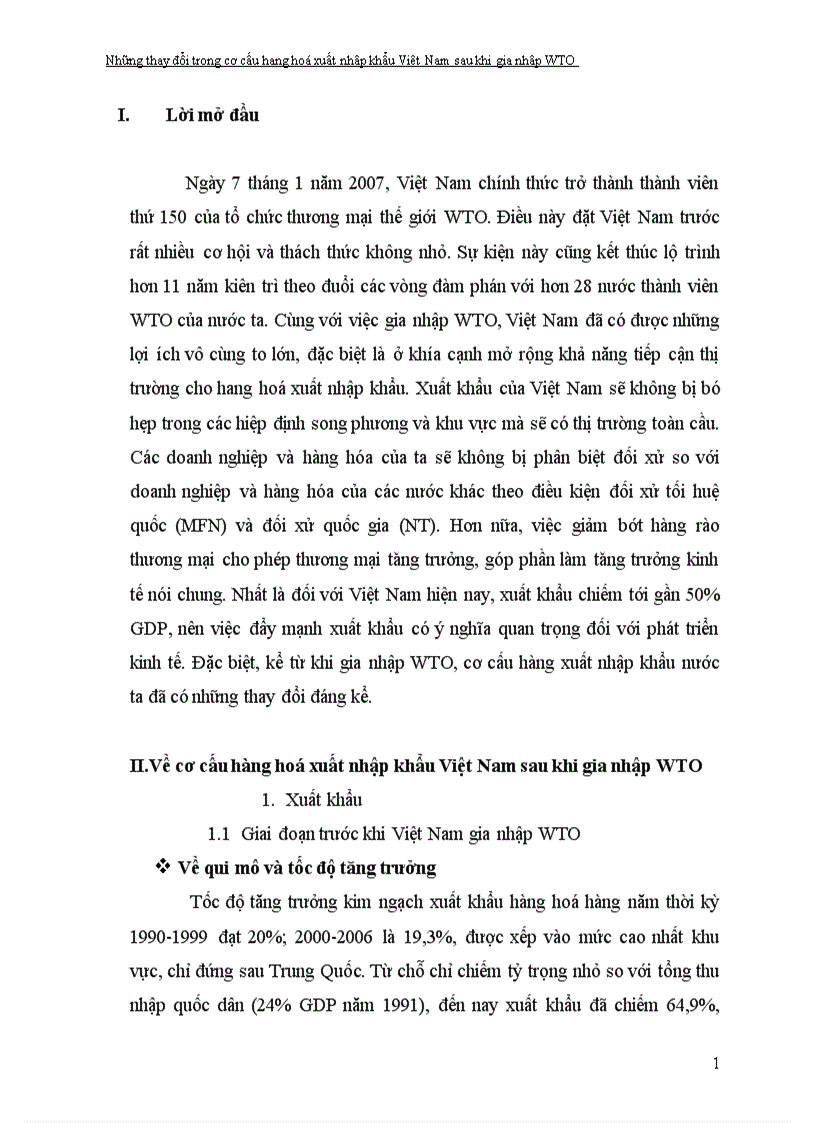 Những thay đổi trong cơ cấu xuất nhập khẩu hàng hóa của Việt Nam sau khi gia nhập WTO