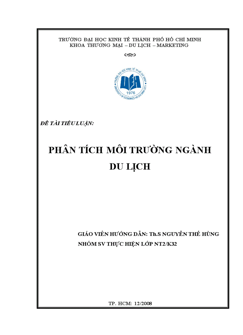 Phân tích môi trường ngành du lịch