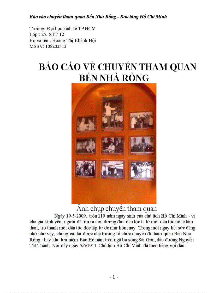 Báo cáo về chuyến tham quan BẾN NHÀ RỒNG