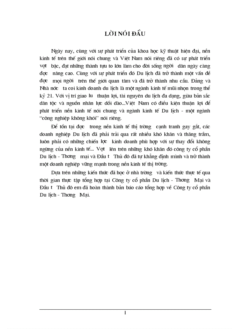Báo cáo tổng hợp hoạt động kinh doanh về Công ty cổ phần Du lịch Thương Mại