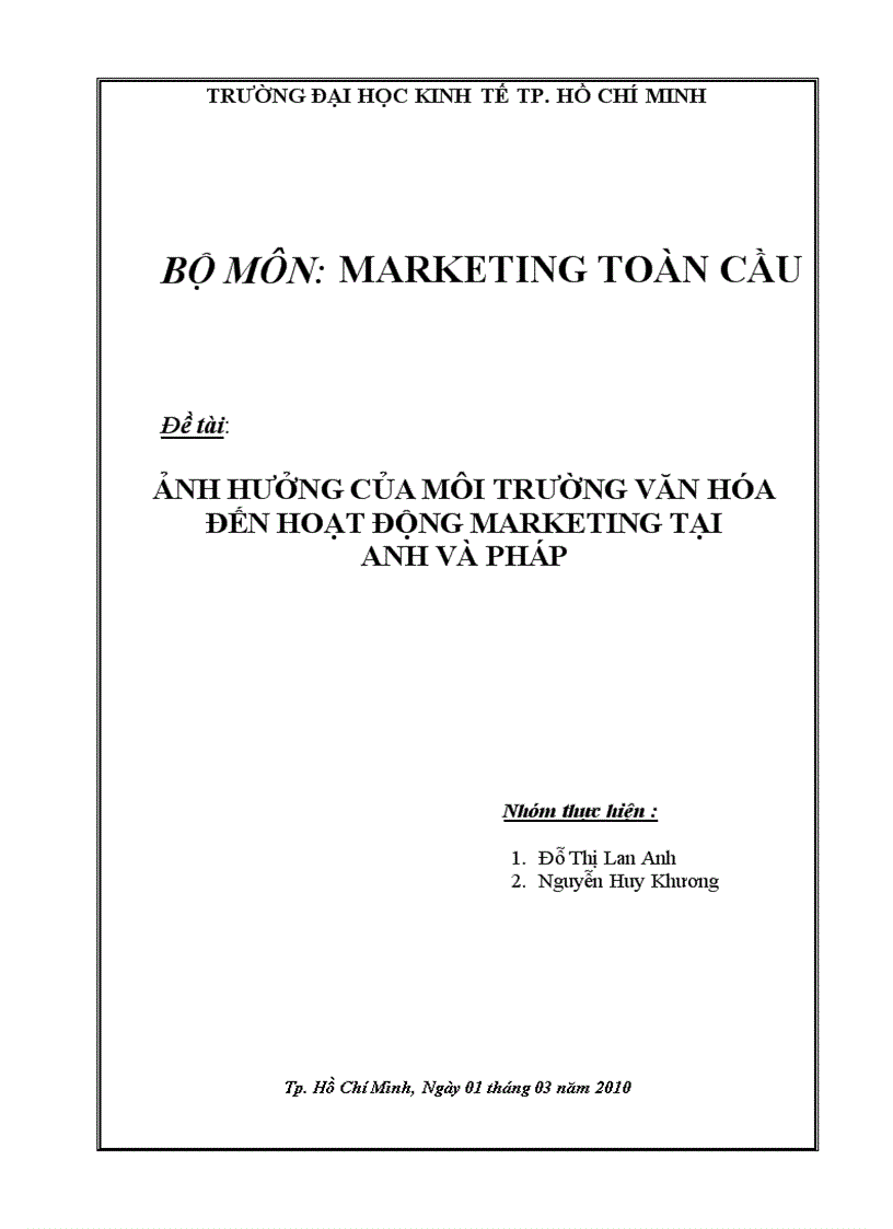 Ảnh hưởng của môi trường văn hóa đến hoạt động marketing tại anh và pháp