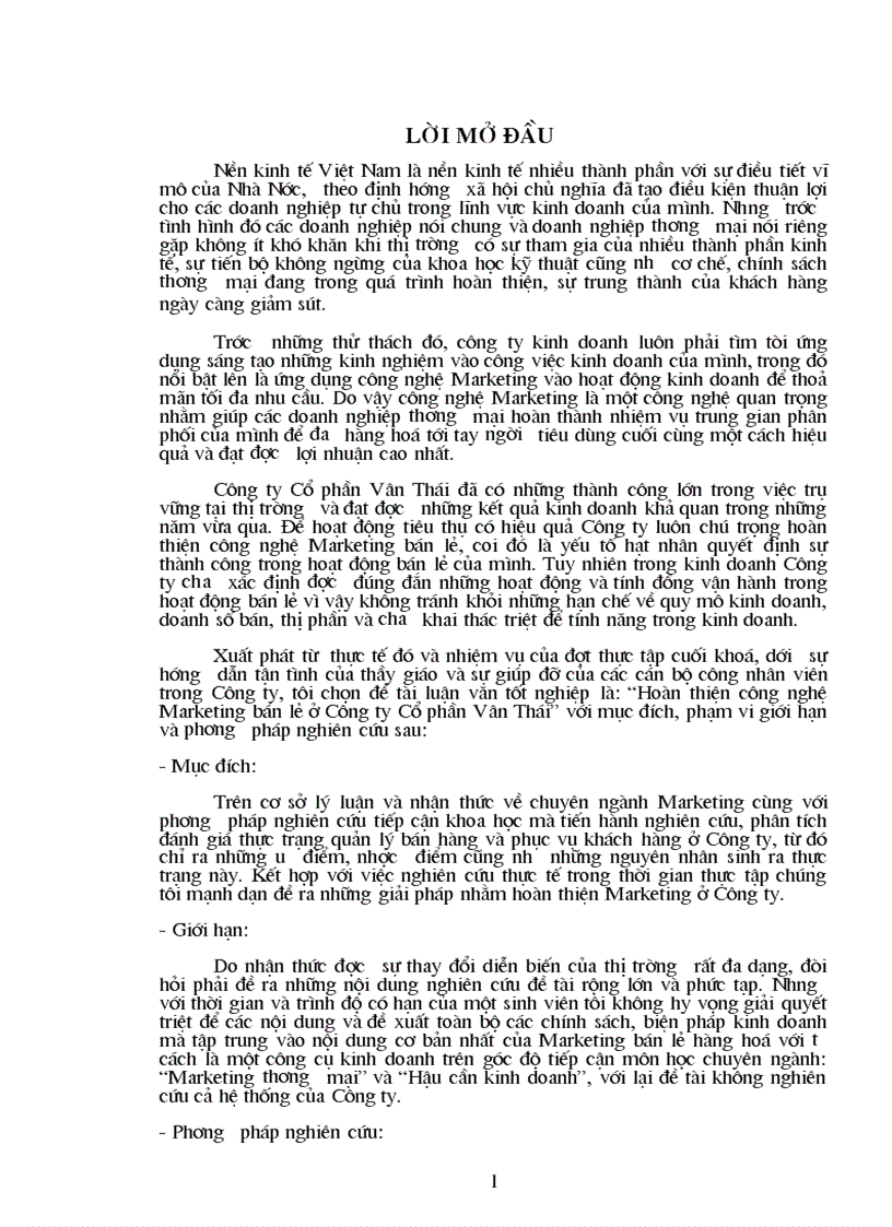 Những biện pháp tối ưu hoá việc tổ chức và vận hành công nghệ Marketing bán lẻ ở Công ty Cổ phần Vân Thái
