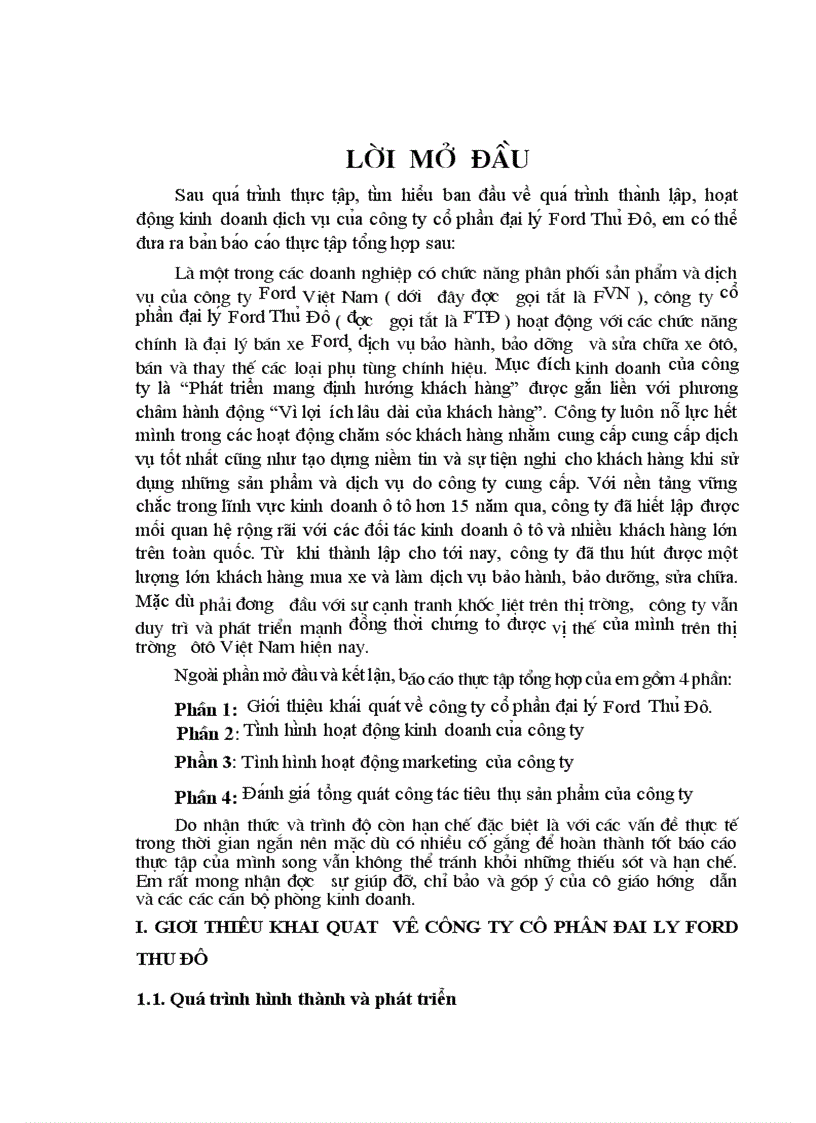 Giải pháp marketing đẩy mạnh hoạt động tiêu thụ sản phẩm ở công ty cổ phần đại lý Ford Thủ Đô