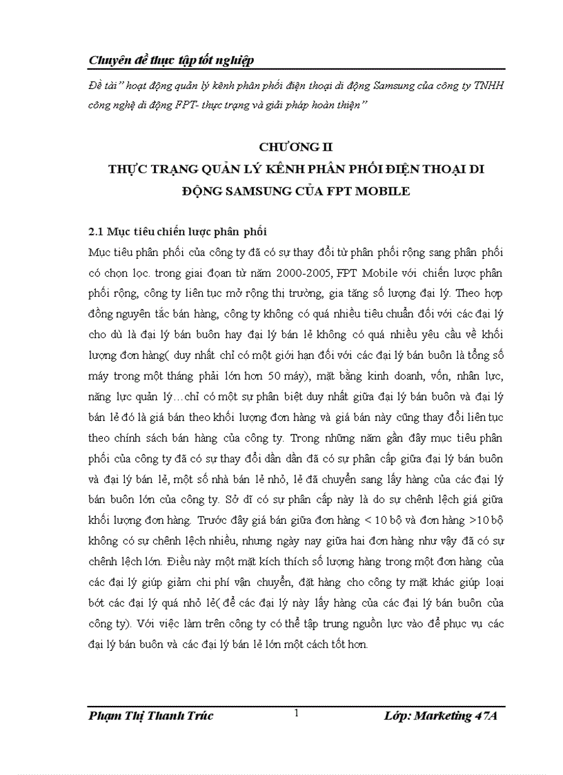 Hoạt động quản lý kênh phân phối điện thoại di động Samsung của công ty TNHH công nghệ di động FPT thực trạng và giải pháp hoàn thiện 1