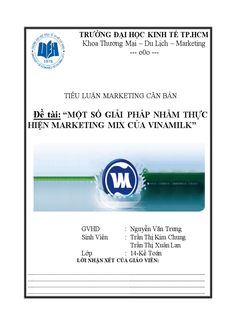 Một số giải pháp nhằm thực hiện marketing mix của vinamilk