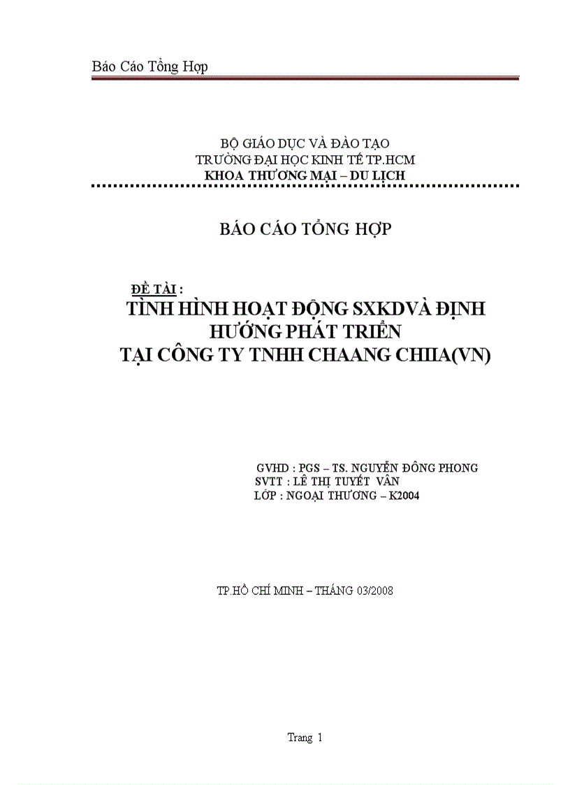 Tình hình hoạt động SXKD và định hướng phát triển tại Công ty TNHH CHAANG CHIIA VN