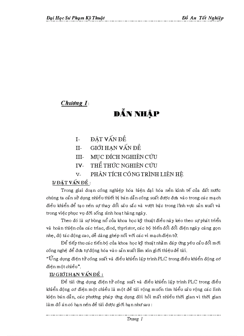 Ứng dụng điện tử công suất và điều khiển lập trình PLC trong điều khiển động cơ điện 1 chiều