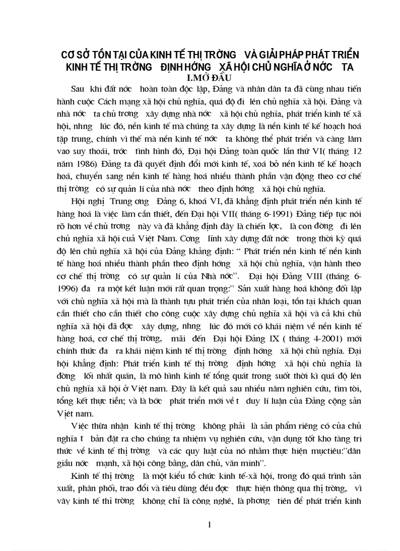 Cơ sở tồn tại của kinh tế thị trường và giải pháp phát triển kinh tế thị trường định hướng X hội chủ nghĩa ở nước ta