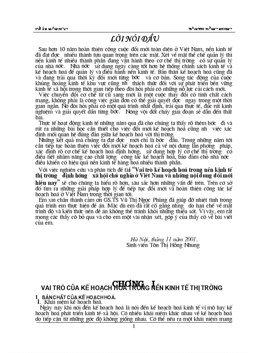 Vai trò kế hoạch hoá trong nền kinh tế thị trường định hướng xã hội chủ nghĩa ở Việt Nam và những nội dung đổi mới hiện nay 1