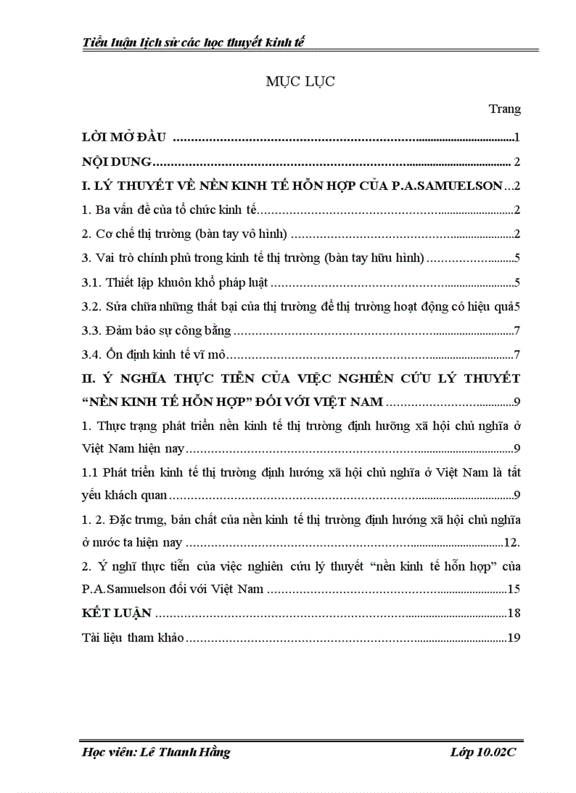 Lý thuyết nền kinh tế hỗn hợp của P A Samuelson và ý nghĩa thực tiễn của việc nghiên cứu lý thuyết này đối với Việt Nam 1