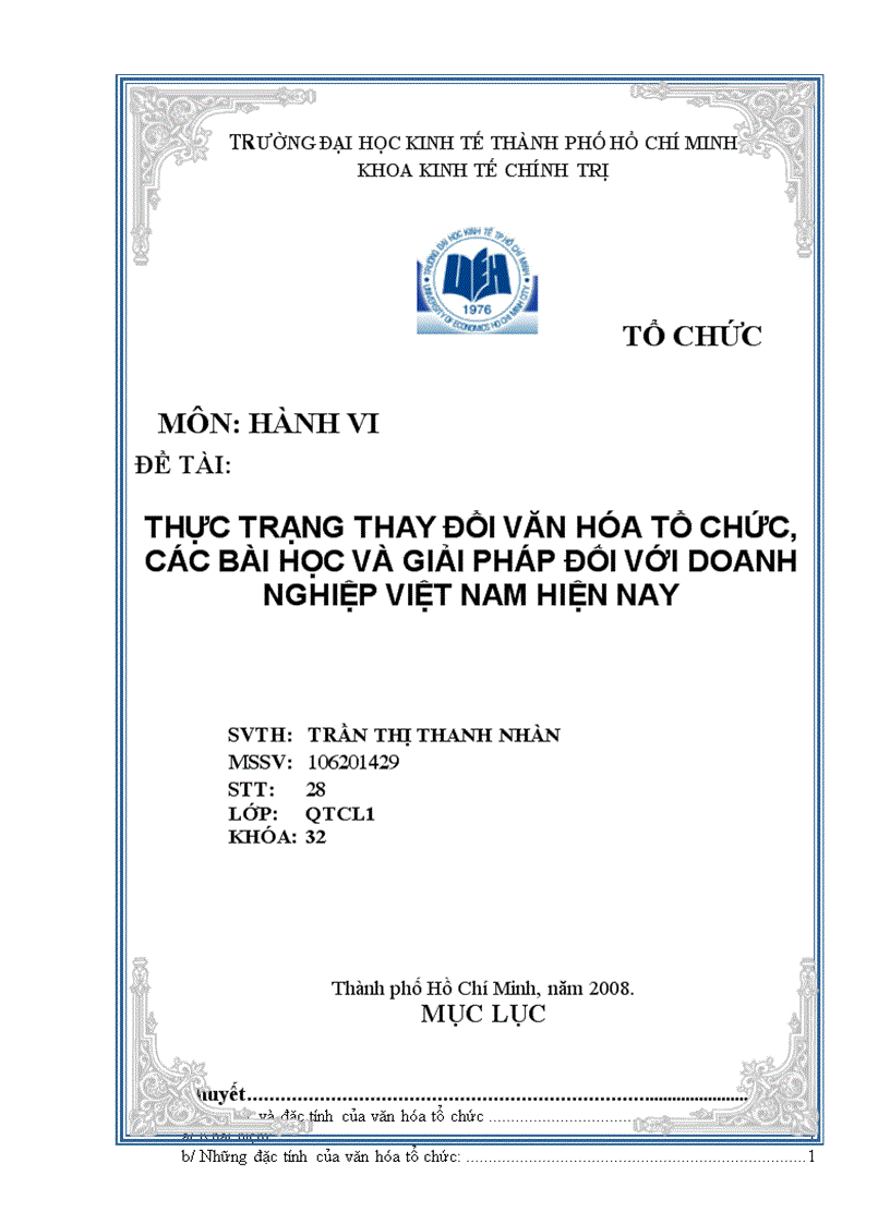 Thực trạng thay đổi văn hóa tổ chức các bài học và giải pháp đối với doanh nghiệp việt nam hiện nay