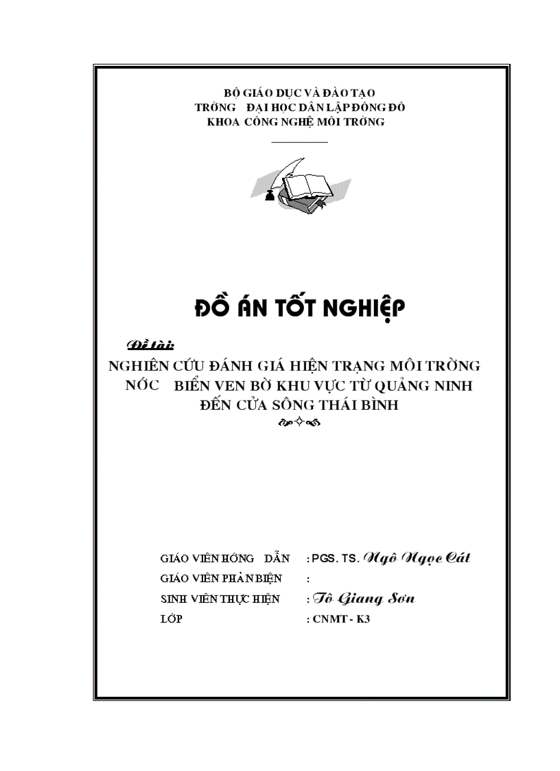 Nghiên cứu đánh giá hiện trạng môi trường nước biển ven bờ khu vực từ quảng ninh đến cửa sông thái bình