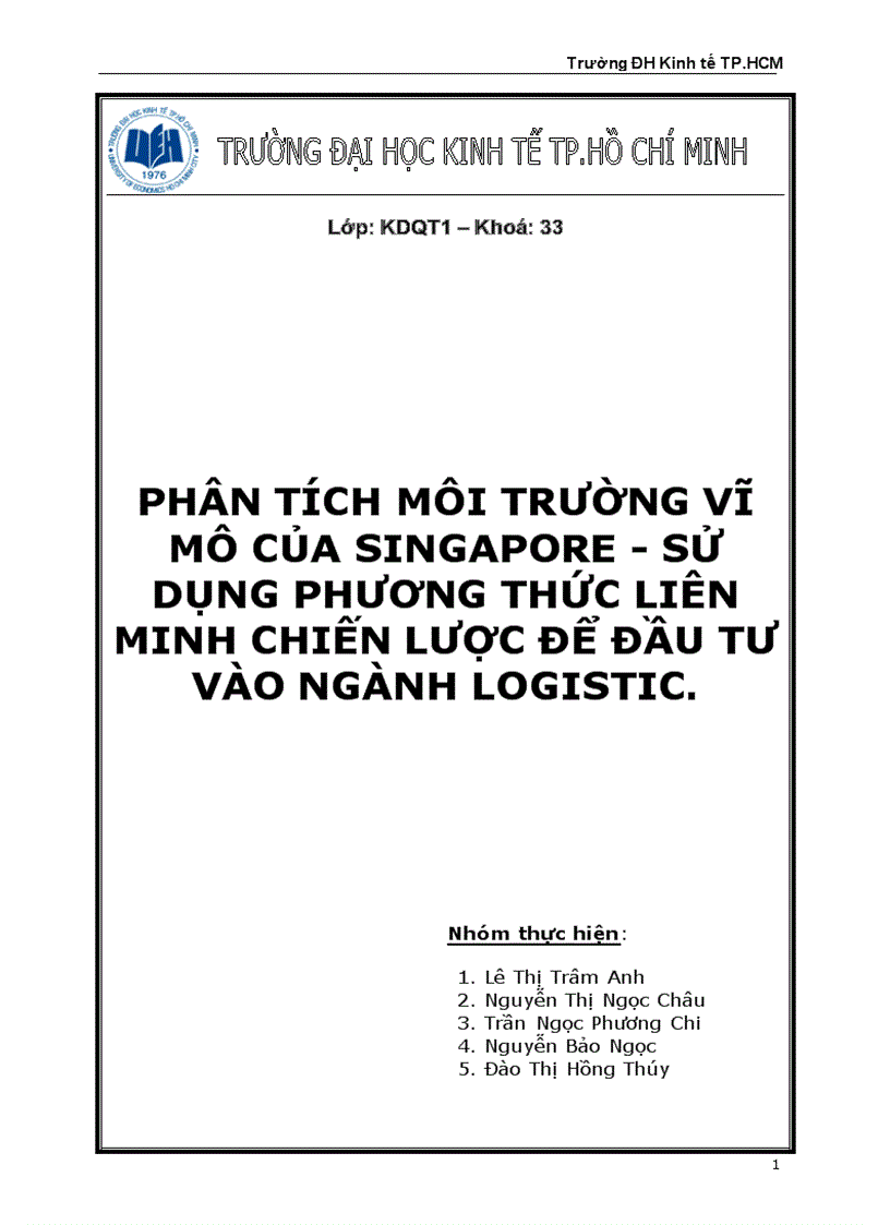 Phân tích môi trường vĩ mô của Singapore sử dụng phương thức liên minh chiến lược để đầu tư vào ngành logistic