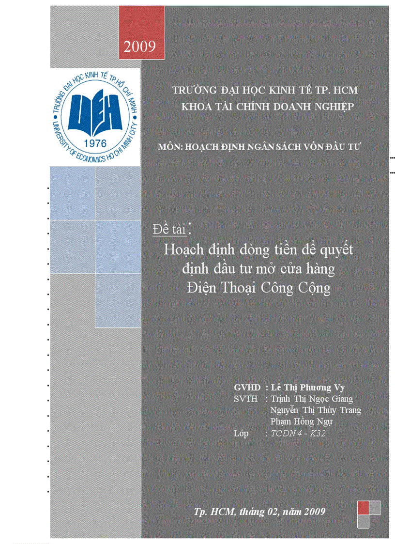 Hoạch định dòng tiền để quyết định đầu tư mở cửa hàng Điện Thoại Công Cộng