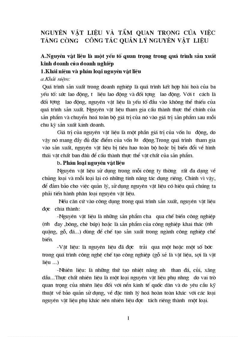 Nguyên vật liệu và tầm quan trọng của việc tăng cường công tác quản lý nguyên vật liệu