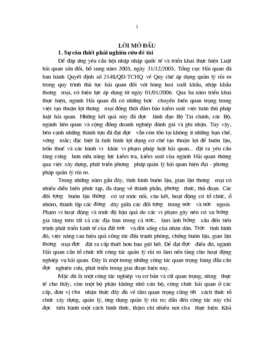 Quản lý rủi ro nhằm nâng cao hiệu quả công tác trong tiến trình hiện đại hóa Hải quan Việt Nam 1