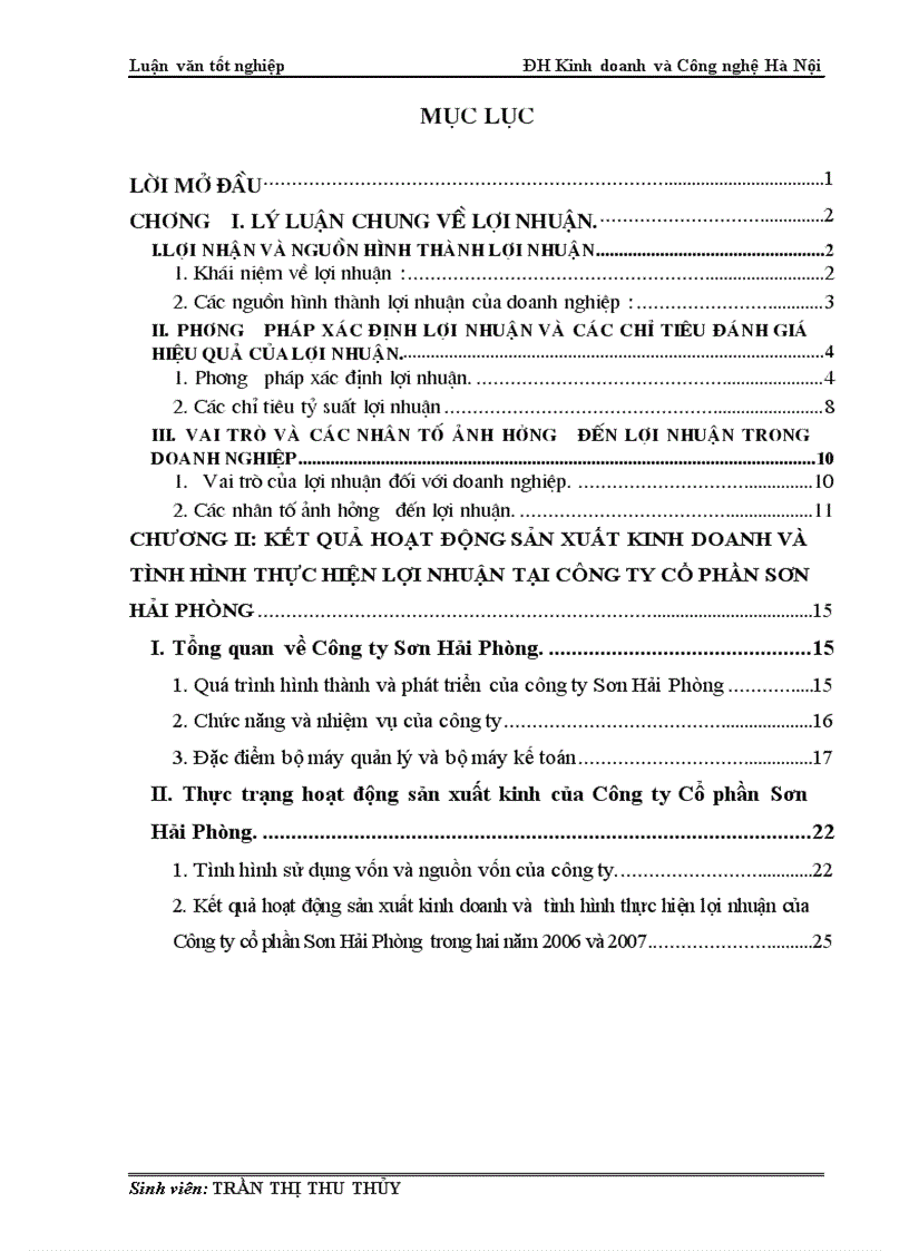Lợi nhuận và một số biện pháp nhằm nâng cao lợi nhuận tại Công ty Cổ phần Sơn Hải Phòng