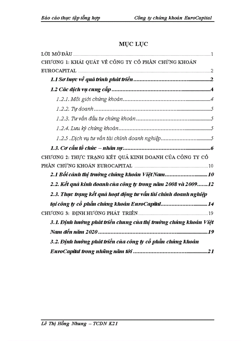 Báo cáo thực tập tổng hợp Công ty chứng khoán EuroCapital