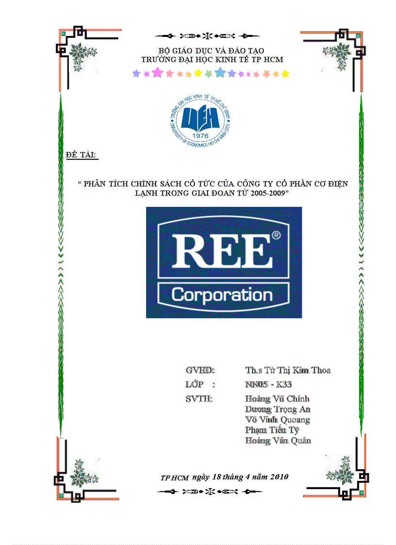 Phân tích chính sách cổ tức của công ty cổ phần cơ điện lạnh trong giai đoan từ 2005 2009