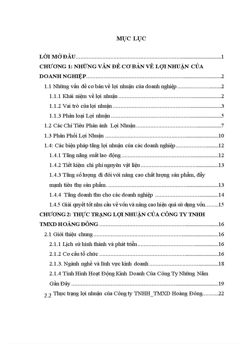 Giải pháp tăng lợi nhuận tại công ty TNHHTMXD Hoàng Đông 1