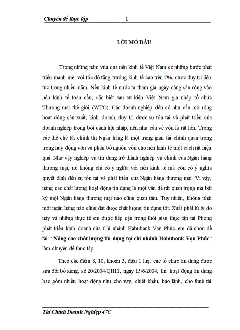 Nâng cao chất lượng tín dụng tại chi nhánh Habubank Vạn Phúc