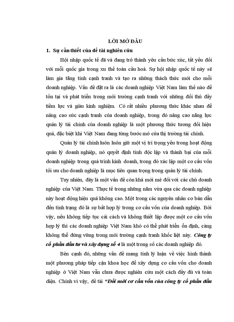 Đổi mới cơ cấu vốn của công ty cổ phần đầu tư và xây dựng số 4 1