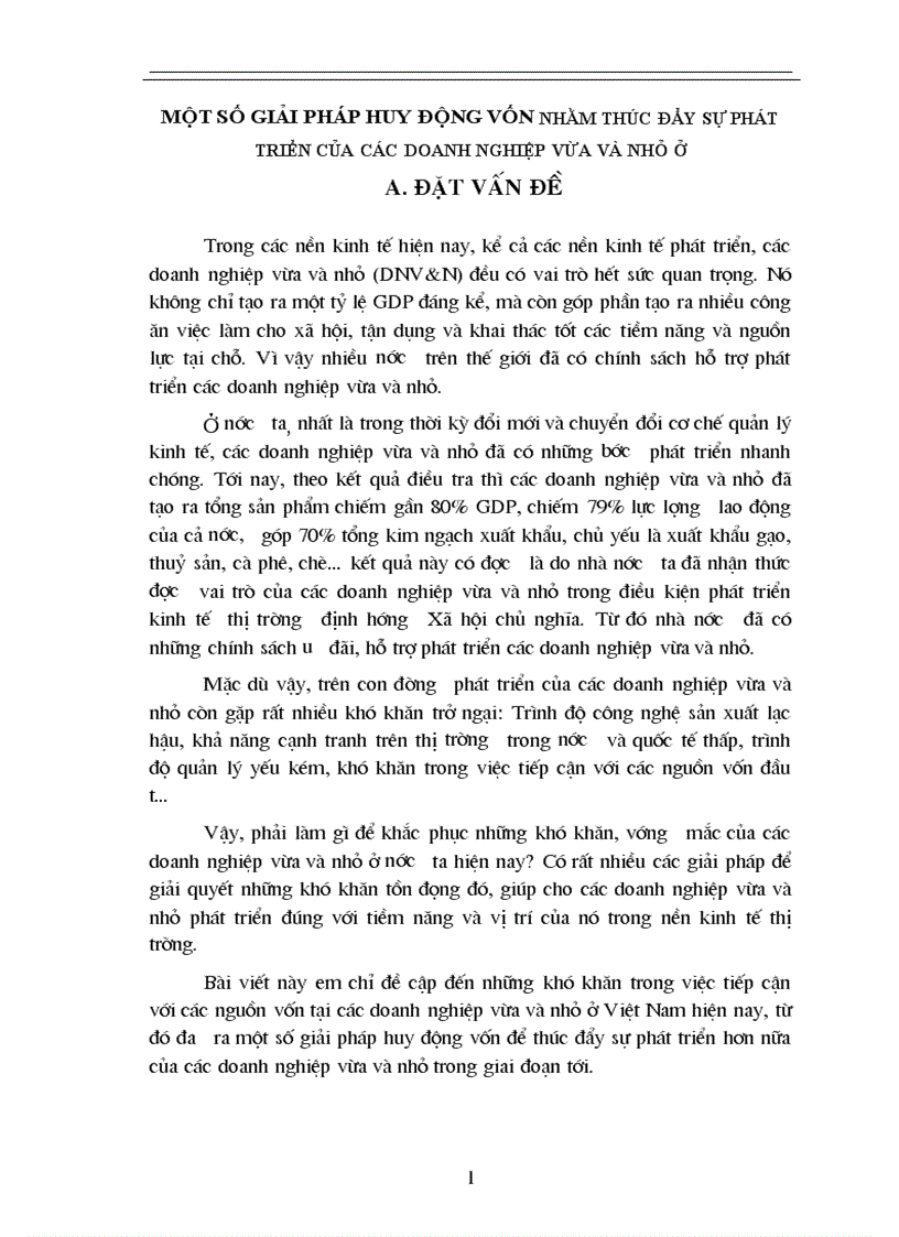 Một số giải pháp huy động vốn nhằm thúc đẩy sự phát triển của các doanh nghiệp vừa và nhỏ ở