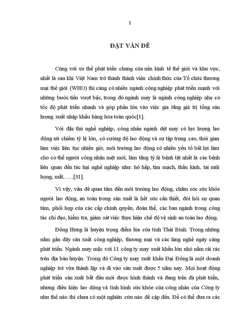 Thực trạng điều kiện lao động và sức khỏe công nhân Công ty may xuất khẩu Đại Đồng Đông Hưng Thái Bình năm 2010 1