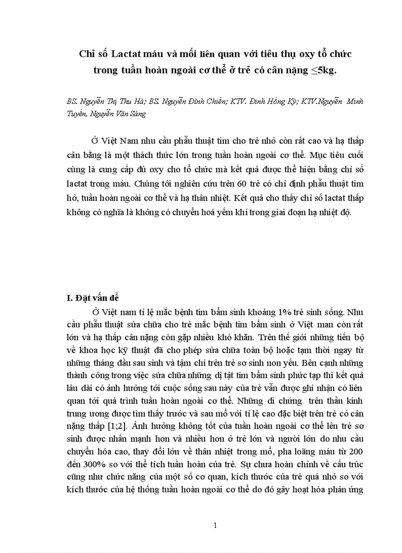 Chỉ số Lactat máu và mối liên quan với tiêu thụ oxy tổ chức trong tuần hoàn ngoài cơ thể ở trẻ có cân nặng 5kg