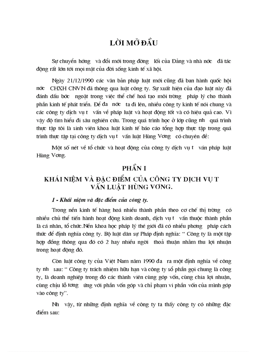 Một số nét về tổ chức và hoạt động của công ty dịch vụ tư ván pháp luật Hùng Vương