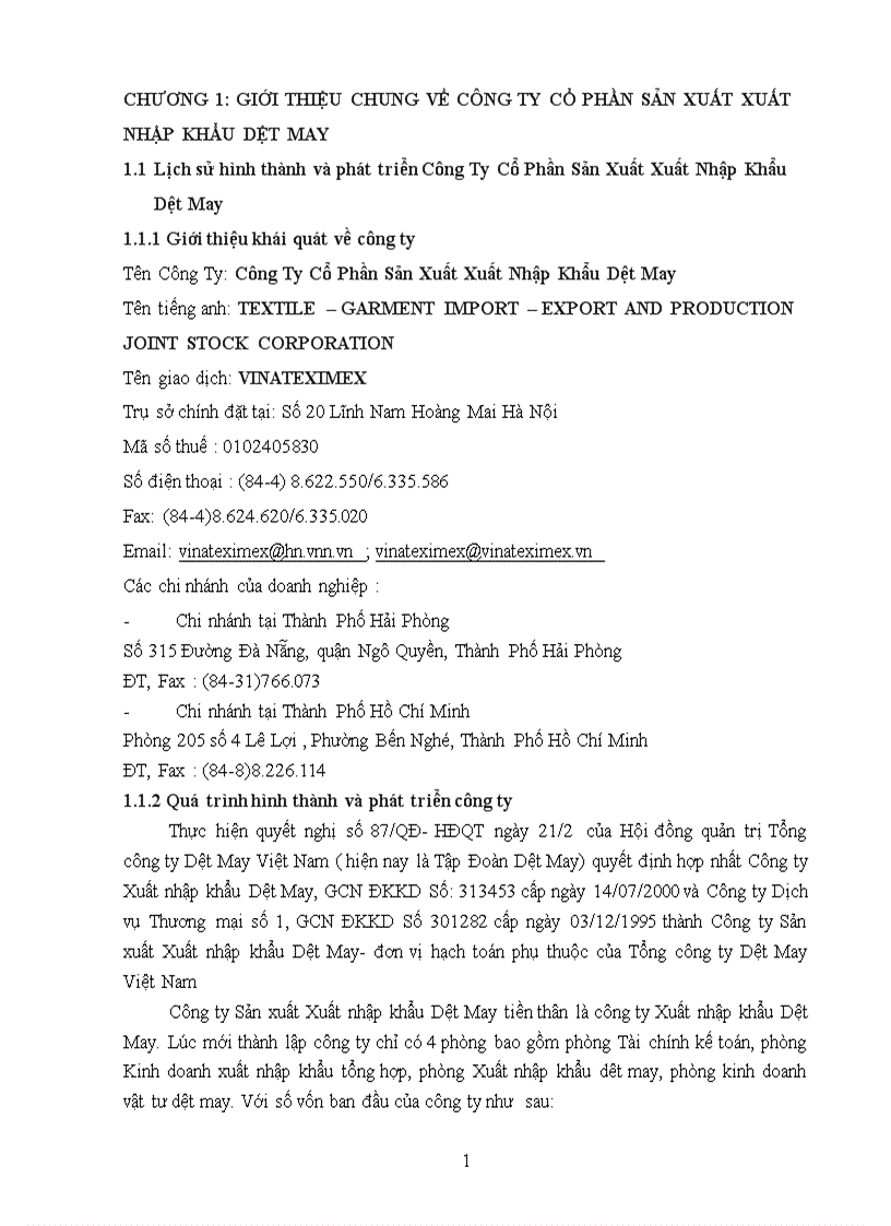 Thực trạng xuất khẩu hàng dệt may của công ty cổ phần sản xuất xuất nhập khẩu dệt may vinateximex