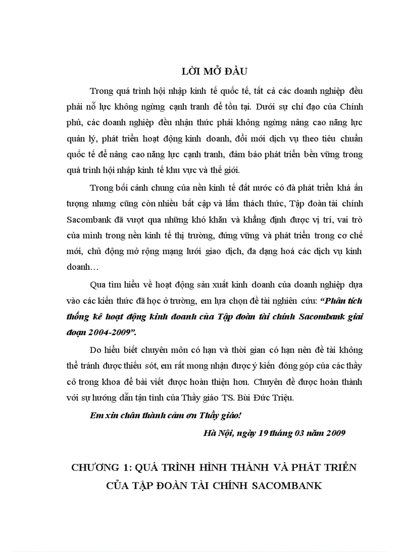 Phân tích thống kê hoạt động kinh doanh của Tập đoàn tài chính Sacombank giai đoạn 2004 2009