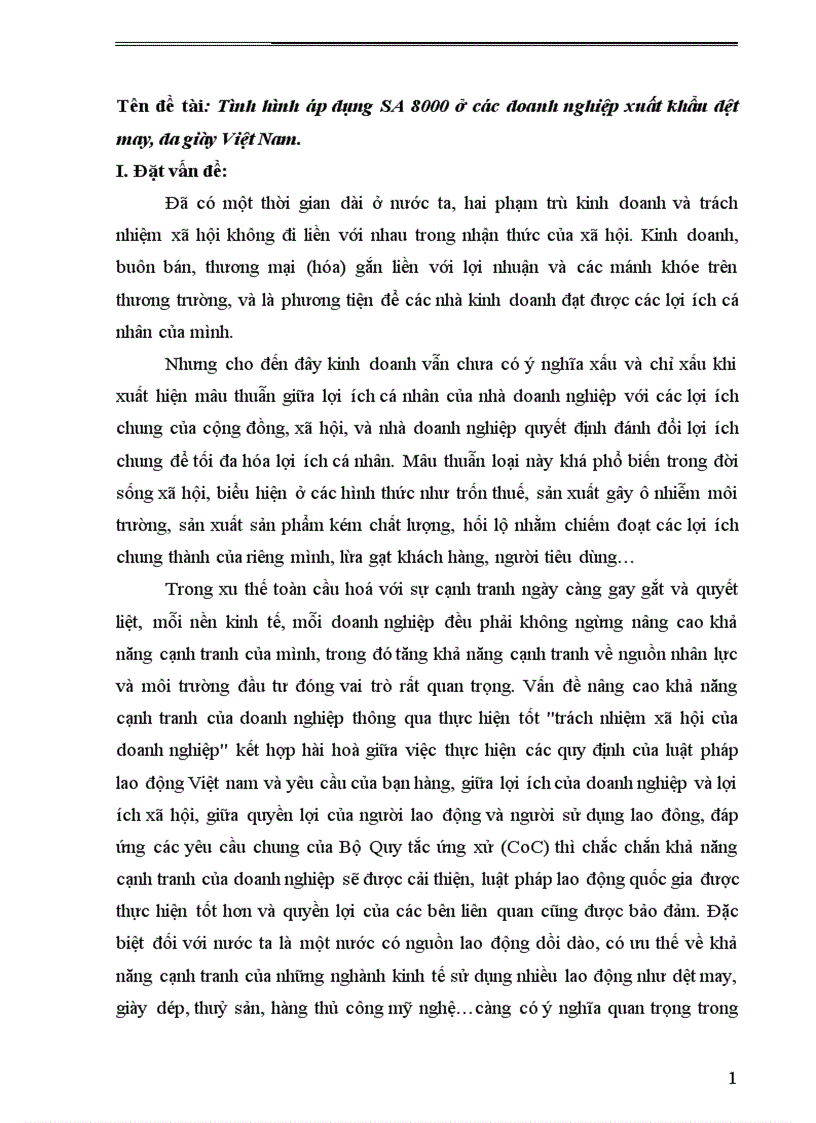 Tình hình áp dụng SA 8000 ở các doanh nghiệp xuất khẩu dệt may da giày Việt Nam