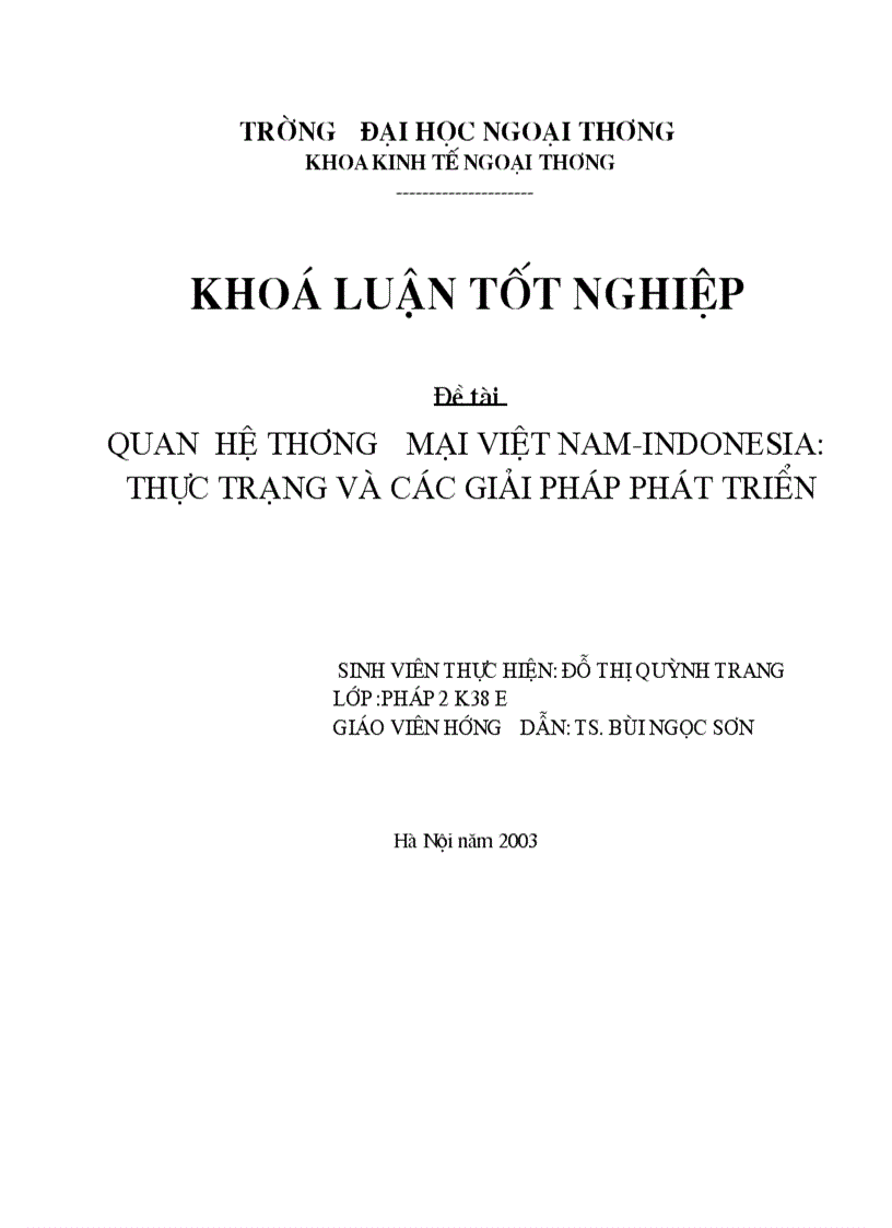 Quan hệ thương mại Việt Nam Indonesia Thực trạng và các giải pháp phát triển 1