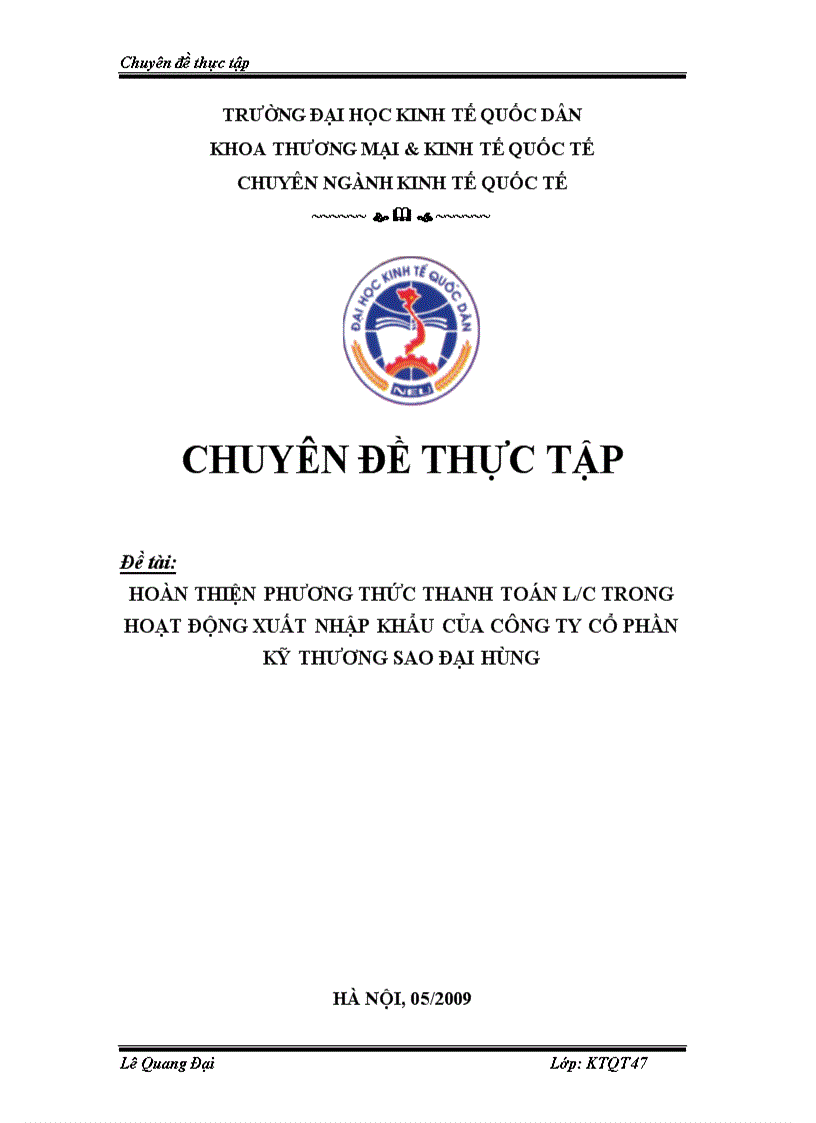 Hoàn thiện phương thức thanh toán l c trong hoạt động xuất nhập khẩu của công ty cổ phần kỹ thương sao đại hùng 1