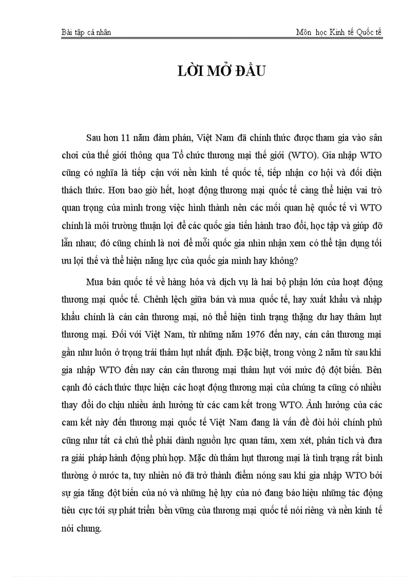 Ảnh hưởng của các cam kết trong tổ chức thương mại quốc tế WTO đến hoạt động thương mại quốc tế của Việt Nam và giải pháp