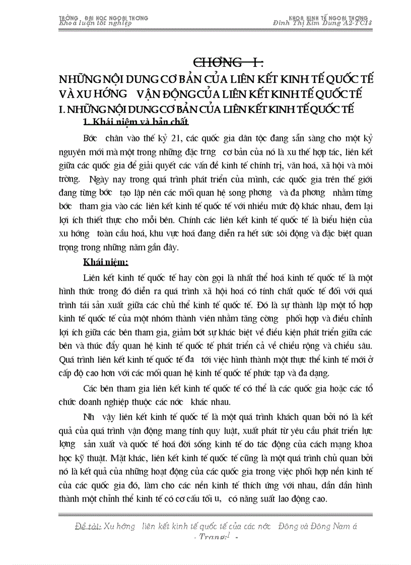 Liên kết kinh tế quốc tế trong nội bộ khối các nước Đông và Đông Nam á xu hướng vận động và liên hệ Việt Nam
