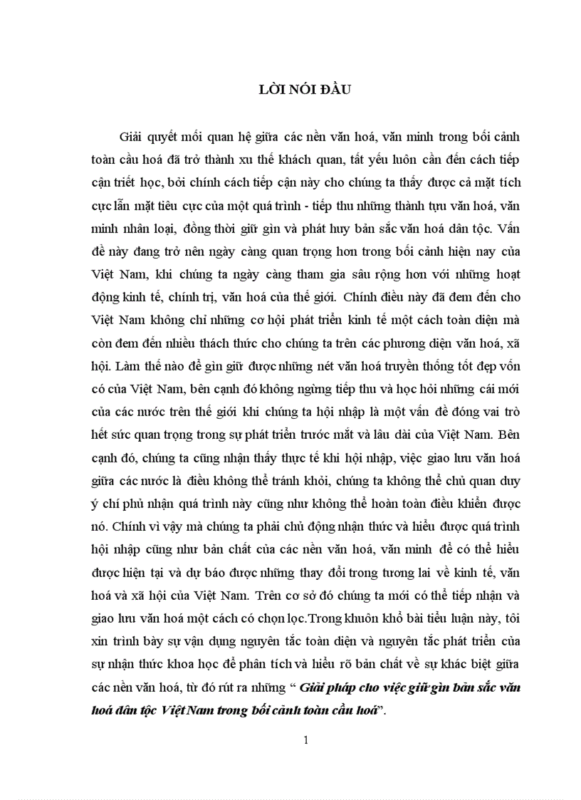 Giải pháp cho việc giữ gìn bản sắc văn hoá dân tộc Việt Nam trong bối cảnh toàn cầu hoá