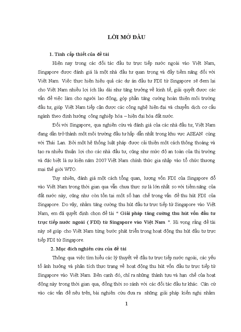 Giải pháp tăng cường thu hút vốn đầu tư trực tiếp nước ngoài FDI từ Singapore vào Việt Nam 1