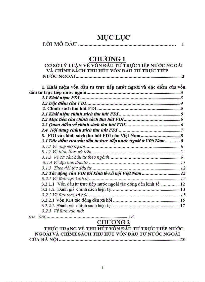 Thực trạng về thu hút vốn đầu tư trực tiếp nước ngoài và chính sách thu hút vốn đầu tư nước ngoài của Hà Nội
