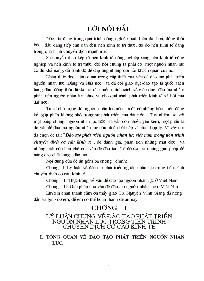 Đào tạo phát triển nguồn nhân lực việt nam trong tiến trình chuyển dịch cơ cấu kinh t