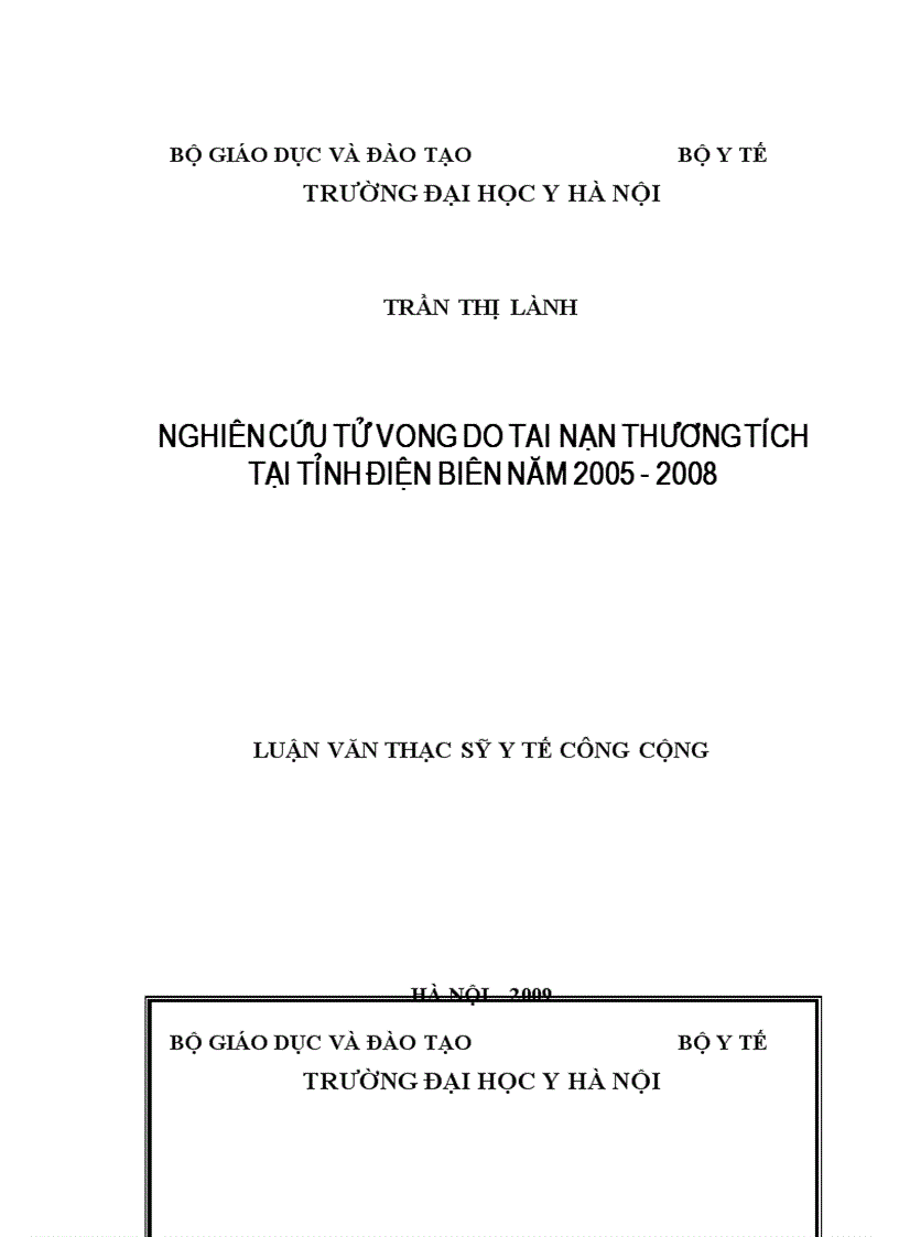 Nghiên cứu tử vong do tai nạn thương tích tại tỉnh Điện Biên năm 2005 2008 1