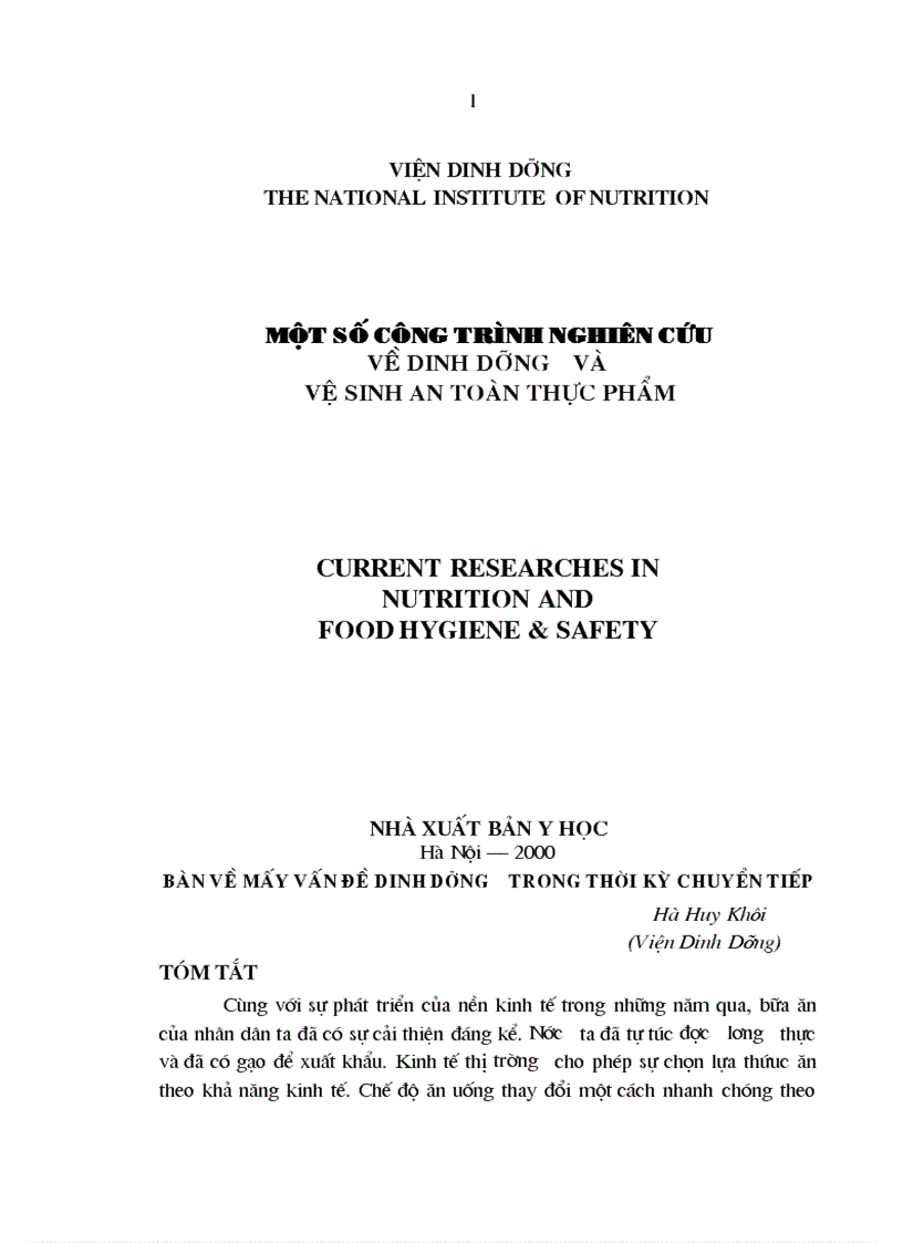 Một số công trình nghiên cứu Về dinh dưỡng và vệ sinh an toàn thực phẩm